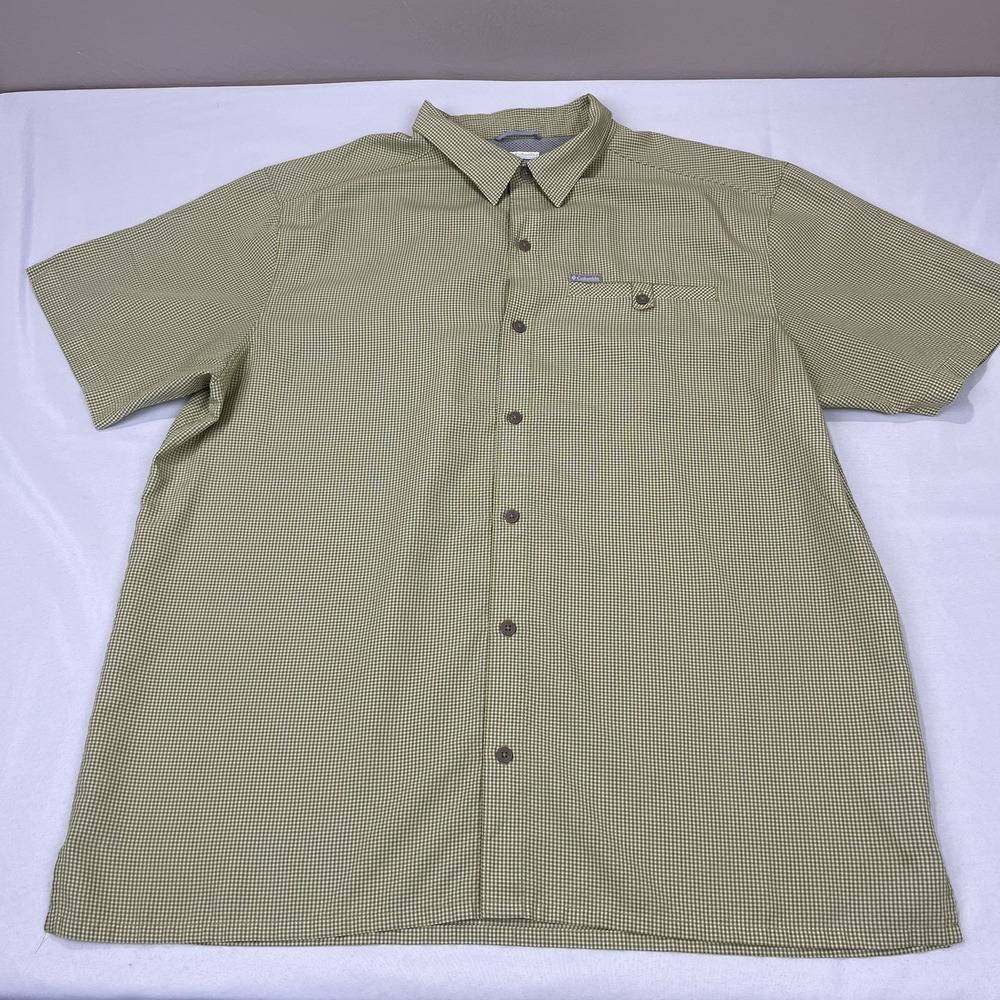 Men's Columbia S/S Summer Checkered Shirt XXL Green White‎ Check